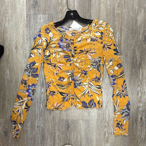 We The Free Tops - Floral Long Sleeve Top - Mustard and Purple